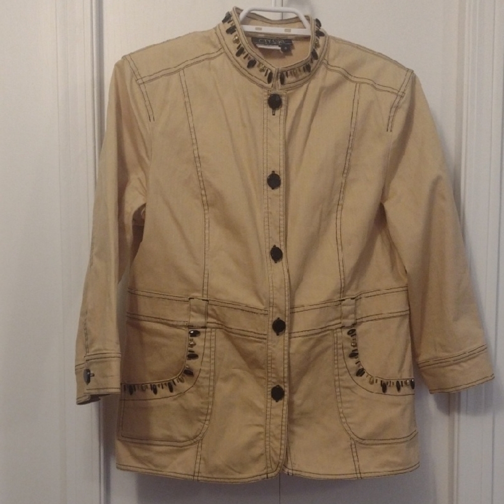 City Girl Utility Jacket with Stand-Up Collar and Three-Quarter Sleeves